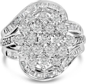 House of Brilliance Sterling Silver 1.0 Cttw Diamond Swirl Cluster Cocktail Ring at Nordstrom