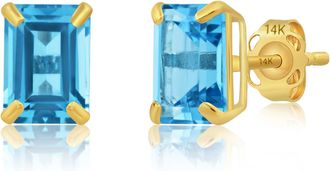 MAX + STONE 14k Yellow or White Gold Solitaire 7x5mm Gemstone Stud Earrings