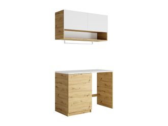 Vente-Unique Muebles para el cuarto de la lavadora con encimera - L122 cm - Blanco y natural claro - NATAJI