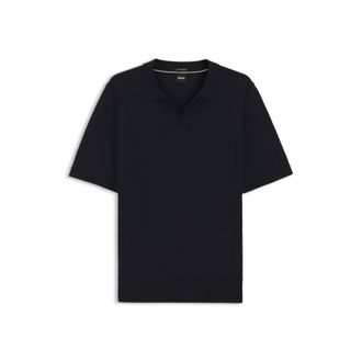 BOSS Merino wool knit polo with Johnny collar