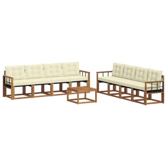 vidaXL Conjunto De Sof&aacute;s De Exterior Con Coj&iacute;n 9 Pcs Natural Y Crema Vidaxl