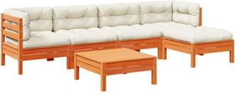 vidaXL Set De Sof&aacute;s Jard&iacute;n 6 Pzas Con Cojines Madera Pino Marr&oacute;n Cera Vidaxl