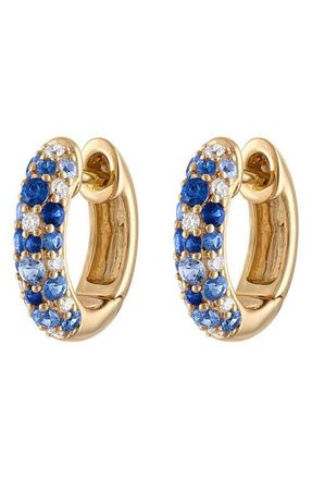 Eden Presley Glitter Diamond Huggie Hoop Earrings in Yellow Gold - Blue at Nordstrom