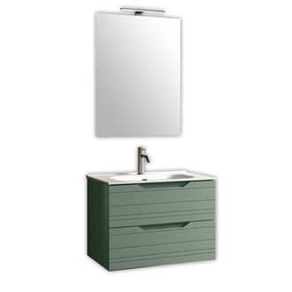 Aquadesign Mueble de ba&ntilde;o con espejo 4 piezas en mdf verde salvia