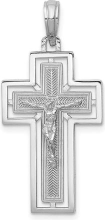 Diamond2Deal 14K White Gold Textured Crucifix Frame Charm