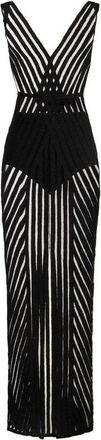 Elisabetta Franchi Kleedjes, Dames, Zwart, S, Nylon, Ribbon V-neck Maxi Jurk