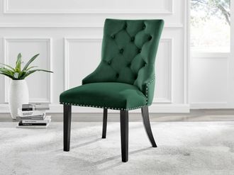 Furniturebox Set of 2 Belgravia Deep Padded Soft Velvet & Chrome Knockerback Dining Chairs With Black Powder Coated Legs in Green