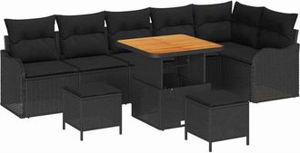 vidaXL Conjunto De Sof&aacute; De Jard&iacute;n Con Coj&iacute;n Con Almohada 9 Pcs Negro Vidaxl