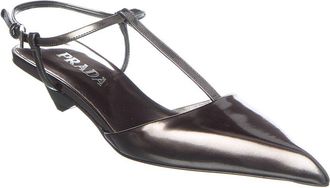 Prada Logo Leather Pointy-Toe Slingback Pump