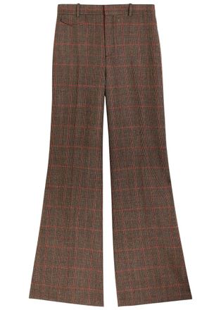 Chlo&eacute; Checked Flared Wool Trousers - Brown - 40 (UK12 / M)