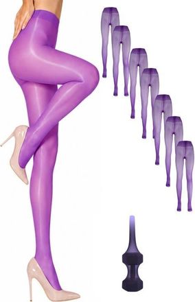 Lechery 7-Pack Glossy Semi-Opaque Statement Fashion Tights For Women in Purple at Nordstrom, Size Large/x-Large