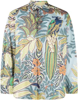 Etro botanical-print cotton shirt - men - Cotton - S - Blue