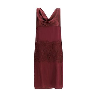 Ferragamo Womens Lace Detail Silk Blend Dress - Dark Red - Size EU 38 (Womens)