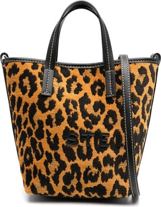Stella McCartney Borsa a secchiello con motivo leopardato jacquard - Marrone
