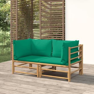 vidaXL Sof&aacute;s Esquineros De Jard&iacute;n 2 Uds Bamb&uacute; Con Cojines Verde Vidaxl