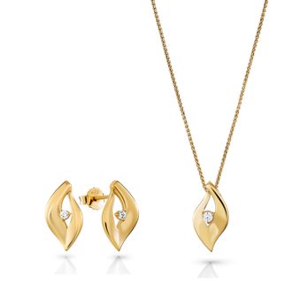 Orphelia Milan WoMens 925 Sterling Silver Set: Chain-Pendant + Earrings - Gold SET-7519/G - One Size