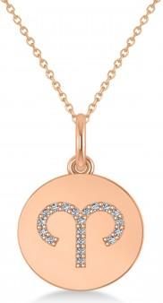 Allurez Diamond Aries Zodiac Disk Pendant Necklace 14k Rose Gold (0.095ct)