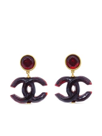 Chanel 1999 CC-dangle clip-on earrings - women - Gold Plated/Acrylic - One Size