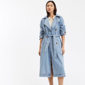 La Redoute Collections Lange trenchcoat met knoopsluiting in zacht denim