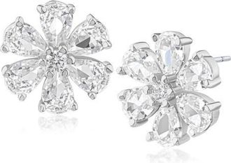 Kenneth Jay Lane Pear Cut Cubic Zirconia Floral Stud Earrings in Rhodium Plated at Nordstrom