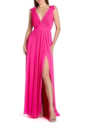 Mac Duggal Womens Sleeveless Pleated Chiffon V-Neck Gown in Hot Pink at Nordstrom, Size 12