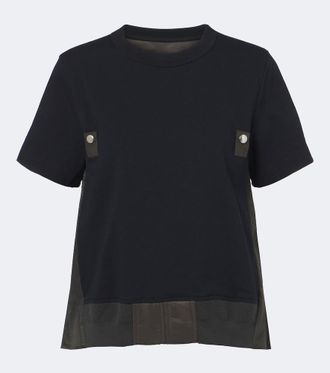 sacai Paneled pliss&eacute; cotton jersey T-shirt