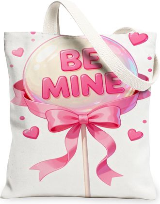 Generic ValentineS Day Heart Canvas Tote Bags, Sweet Candy Design Reusable Grocery Bags, Cute Lightweight Washable Shoulder Strap, White, 13x15 Inch