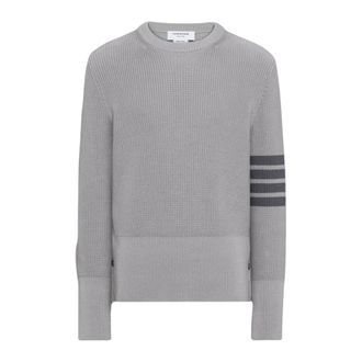 Thom Browne Truien & Vesten, Heren, Grijs, L, Katoen, Cotton Cardigan Stitch 4-Bar Pullover
