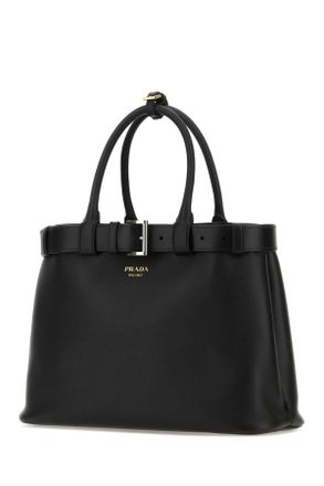 Prada Womens Black Leather Prada Buckle Large Handbag Nero Vitello Borse A Mano Bag