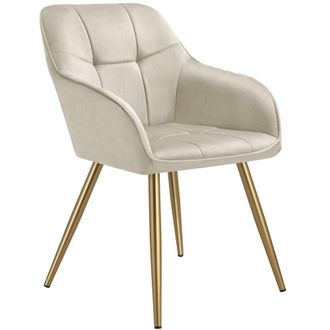 TecTake Silla de comedor, aterciopelada, 58 x 62 x 82 cm, crema/oro