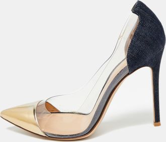 Gianvito Rossi Tricolor Denim And Pvc Plexi Pumps
