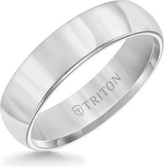 Triton 6MM Tungsten Carbide Ring with Domed Bright Finish and Round Edge in Metallic Silver at Nordstrom, Size 11.5