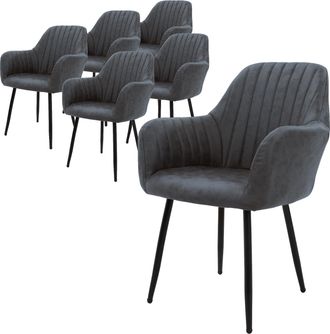 ML Design Ml-design - 6x Sillas De Comedor Antracita Ergon&oacute;micas Asiento Tapizado Aspecto De Terciopelo Con Respaldo Y Reposabrazos Patas De Metal Sill&oacute;n Modern