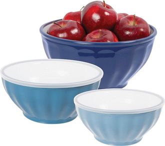 Oggi Set Of 3 Ribbed Bowl With Lids