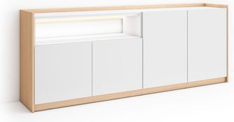 Skraut Home Skraut Home - Aparador Para Sal&oacute;n, Gran Capacidad De Almacenaje, 207x37x80cm, 4 Puertas, Led, Estilo Moderno, Blanco Y Roble Soft