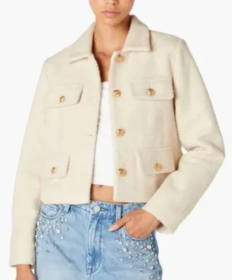 Blank NYC Boucl&eacute; Crop Shacket In Stay Icy