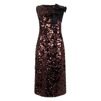 Ganni Party Dresses, female, Brown, Size: XS Midi Dress With Sequins and Bow