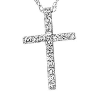 Pompeii3 1/10ct Diamond Cross Pendant 10K White Gold 1/2 Tall