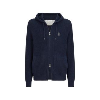 Brunello Cucinelli Cashmere English Rib Knit Hoodie With Logo And Zipper