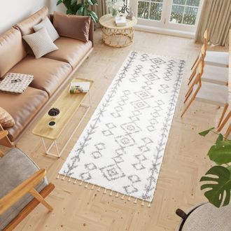 Tapiso Alfombra de pasillo shaggy de polipropileno en crema 100x150 cm