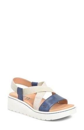 B&oslash;rn Kasady Ankle Strap Platform Wedge Sandal in Navy Leather at Nordstrom Rack, Size 10