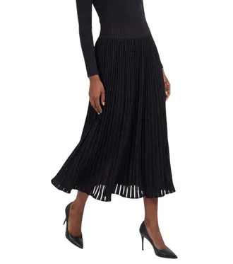 Alaia Black Pleated Midi Skirt