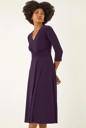 Roman Stretch Crossover Midi Dress