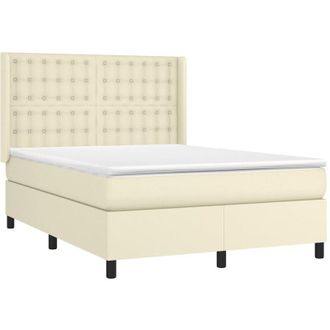 vidaXL Cama Box Spring Colch&oacute;n Y Led Cuero Sint&eacute;tico Crema 140x200 Cm Vidaxl