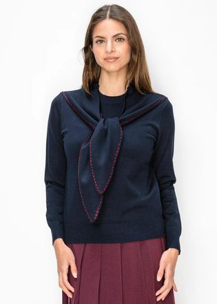 YAL New York Navy Sweater with Knit Scarf Detail