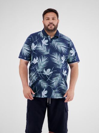 Lerros Poloshirt LERROS LERROS Herren-Poloshirt, floral gemustert in Grossen Gr&ouml;ssen, Herren, Gr. 5XL, blau (classic navy), 100% Baumwolle, ohne Ausschnitt, 