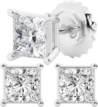 Grown Brilliance 3 Carat Princess Cut Lab Grown Diamond Stud Earrings in 14K White Gold, G-H Color, VS Clarity, Gift Box Included