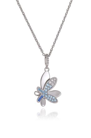 Classicharms Silver Gradient Blue Pavé Diamond Butterfly Pendant Necklace