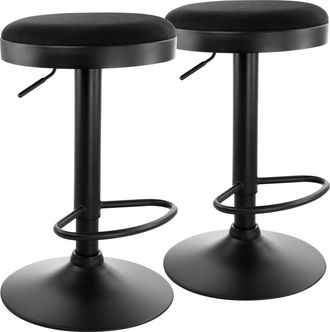 Elama 2 Piece Backless Adjustable Fabric Bar Stool in Black with Black Base