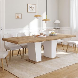 IDMarket Eliad Mesa De Comedor Extensible, Rectangular, 8-12 Personas, Madera Y Blanco 200-250 Cm